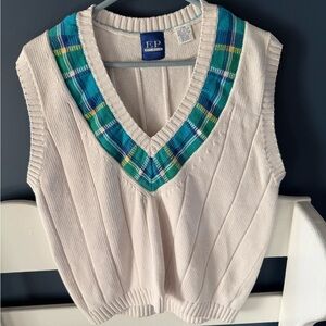 Vintage EP Pro Ivory Knit Vest with Teal Accents